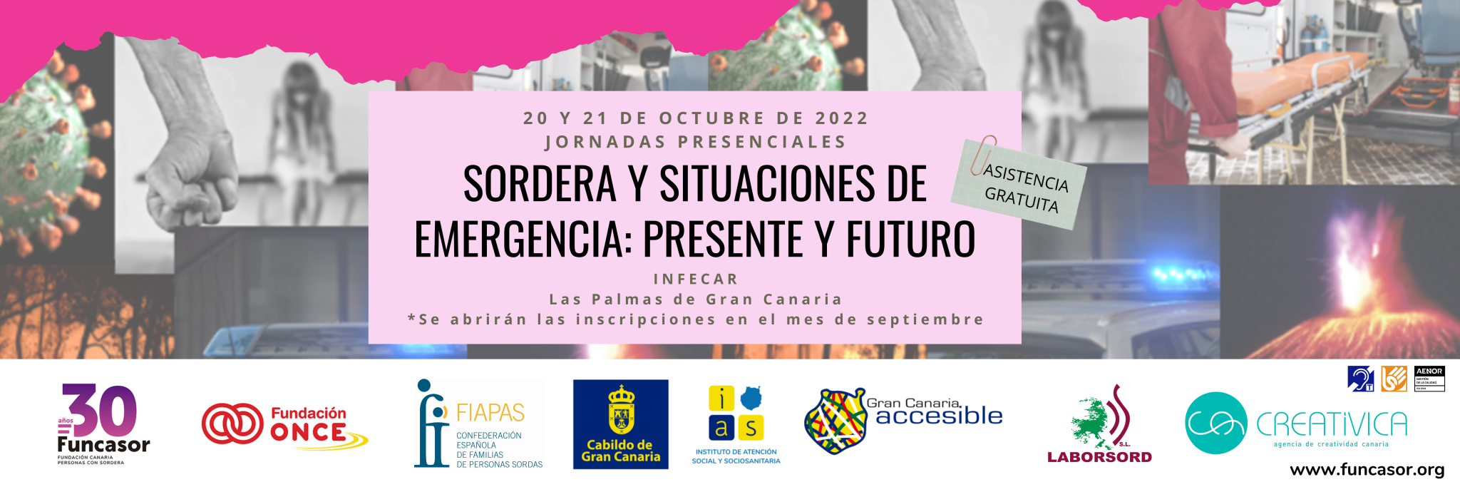 Banner informativo de las Jornadas Sordera y situaciones de emergencia: presente y futuro de la Fundación Funcasor